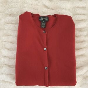 Cashmere Lauren Ralph Lauren Crimson Button-Up Cardigan
